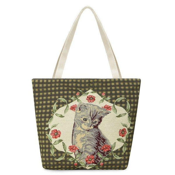 Vintage Embroidery Cats Tote Bag