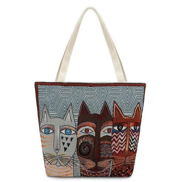 Vintage Embroidery Cats Tote Bag