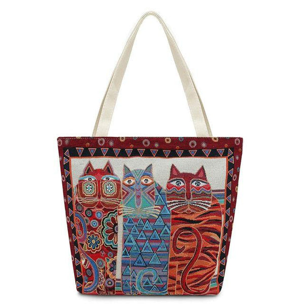 Vintage Embroidery Cats Tote Bag