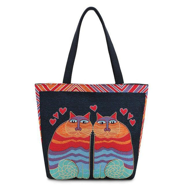 Vintage Embroidery Cats Tote Bag