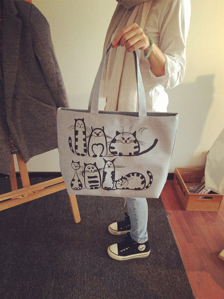 Cartoon Cats Printed Tote Bag