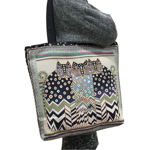 Vintage Embroidery Cats Tote Bag