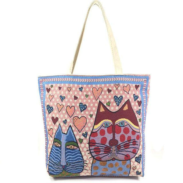 Vintage Embroidery Cats Tote Bag